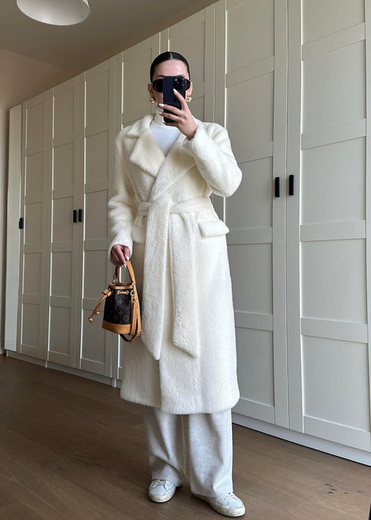 Alpaka Uzun Palto BEYAZ