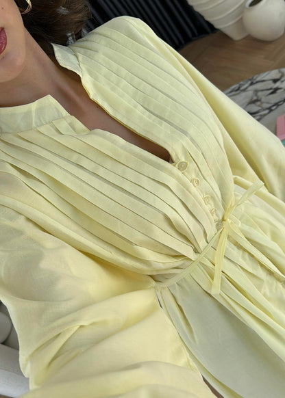 Nervürlü Pamuk Vual Elbise SARI