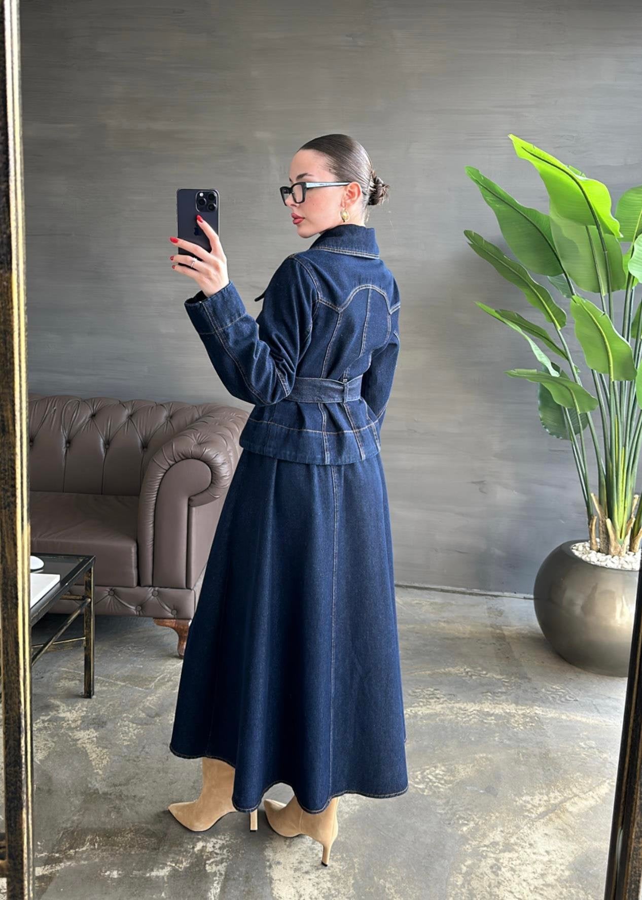 Denim Etekli Takım KOYU LACİVERT