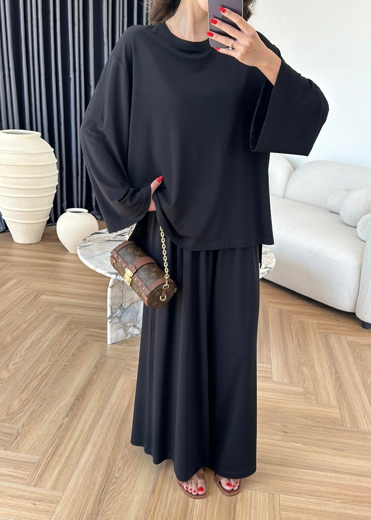 Modal Geniş Paçalı Takım Siyah