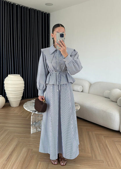 Taşlı Poplin Etekli Takım Mavi