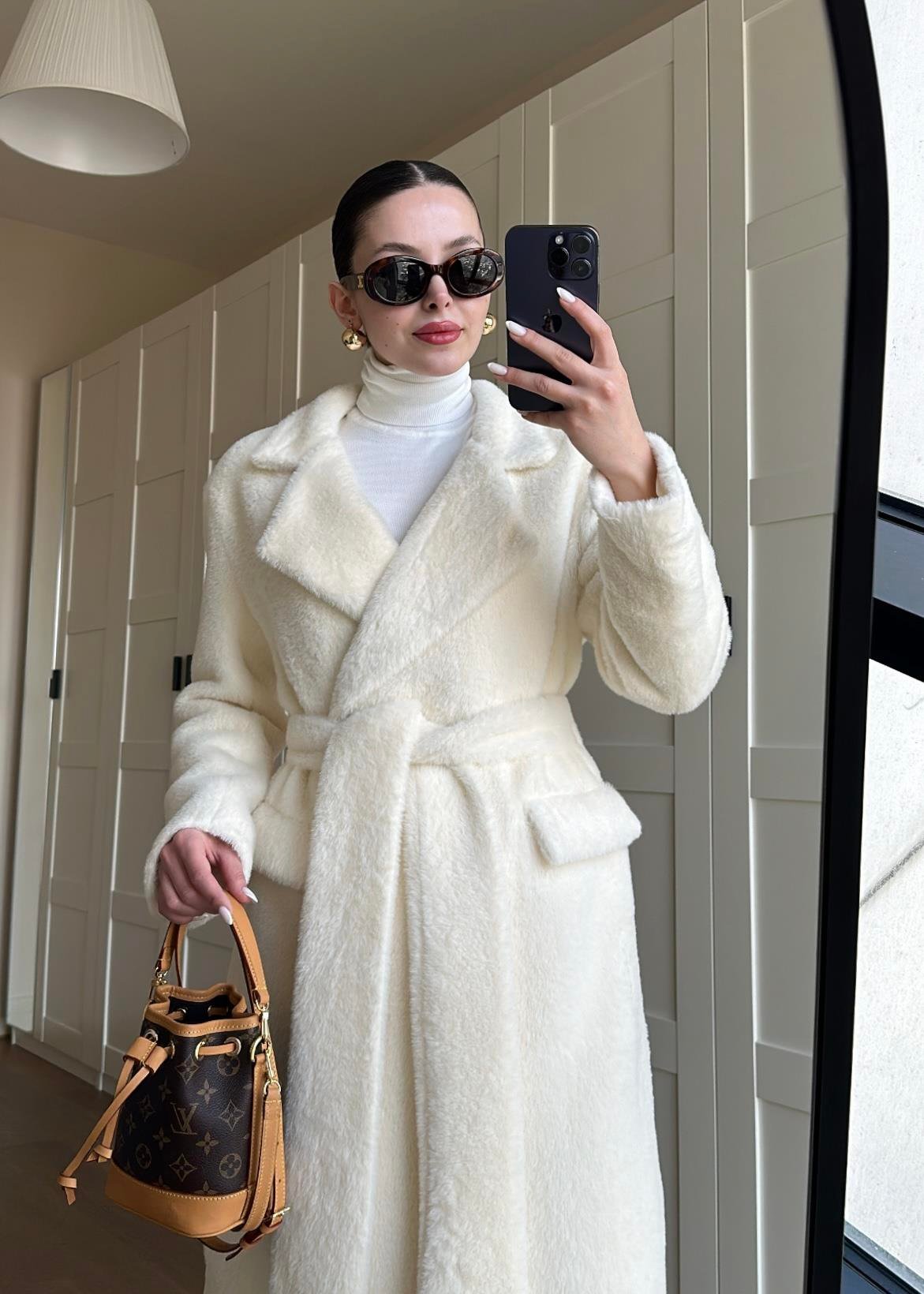 Alpaka Uzun Palto BEYAZ