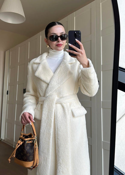 Alpaka Uzun Palto BEYAZ