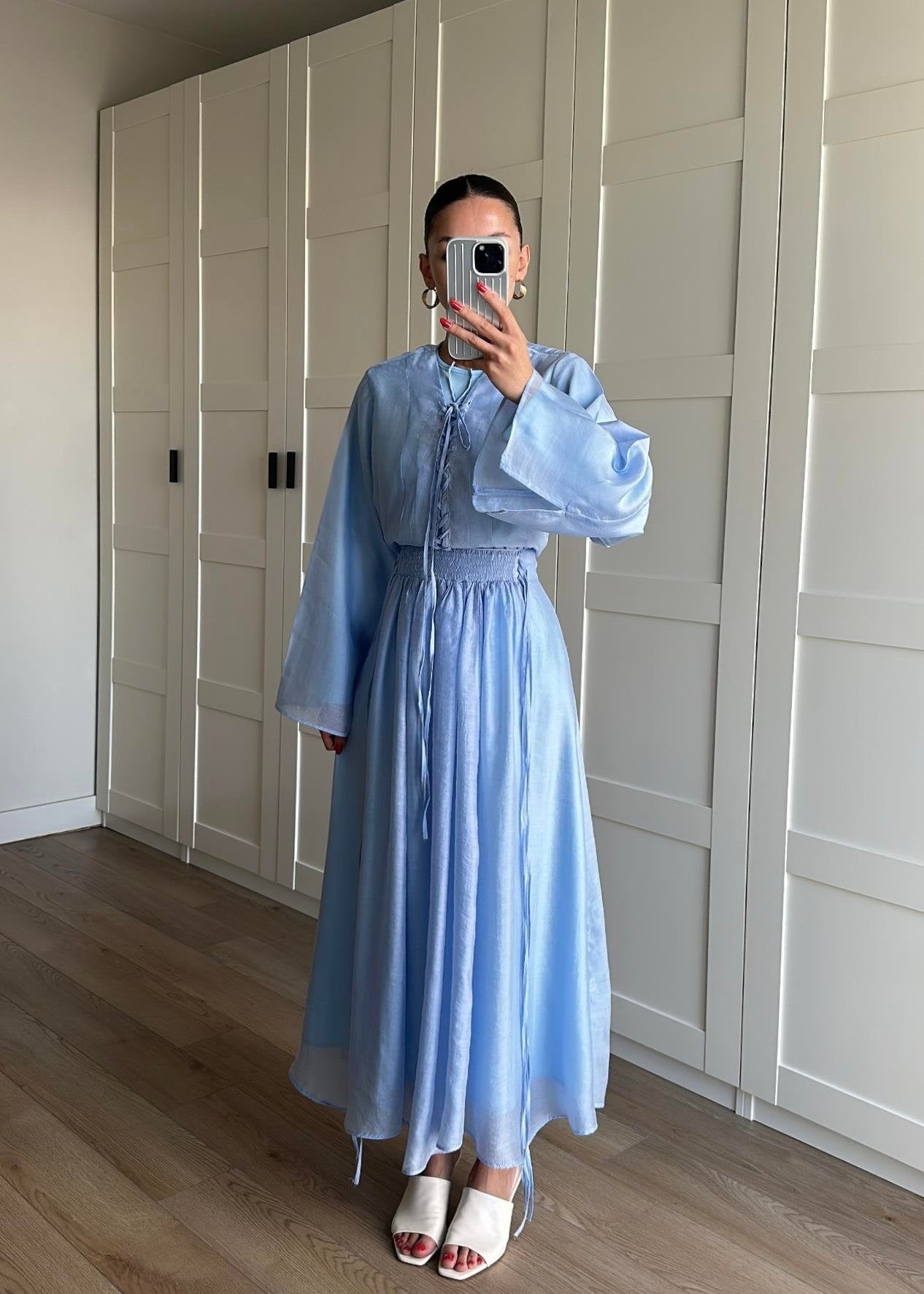 Yaka Detaylı Şifon Takım MAVİ