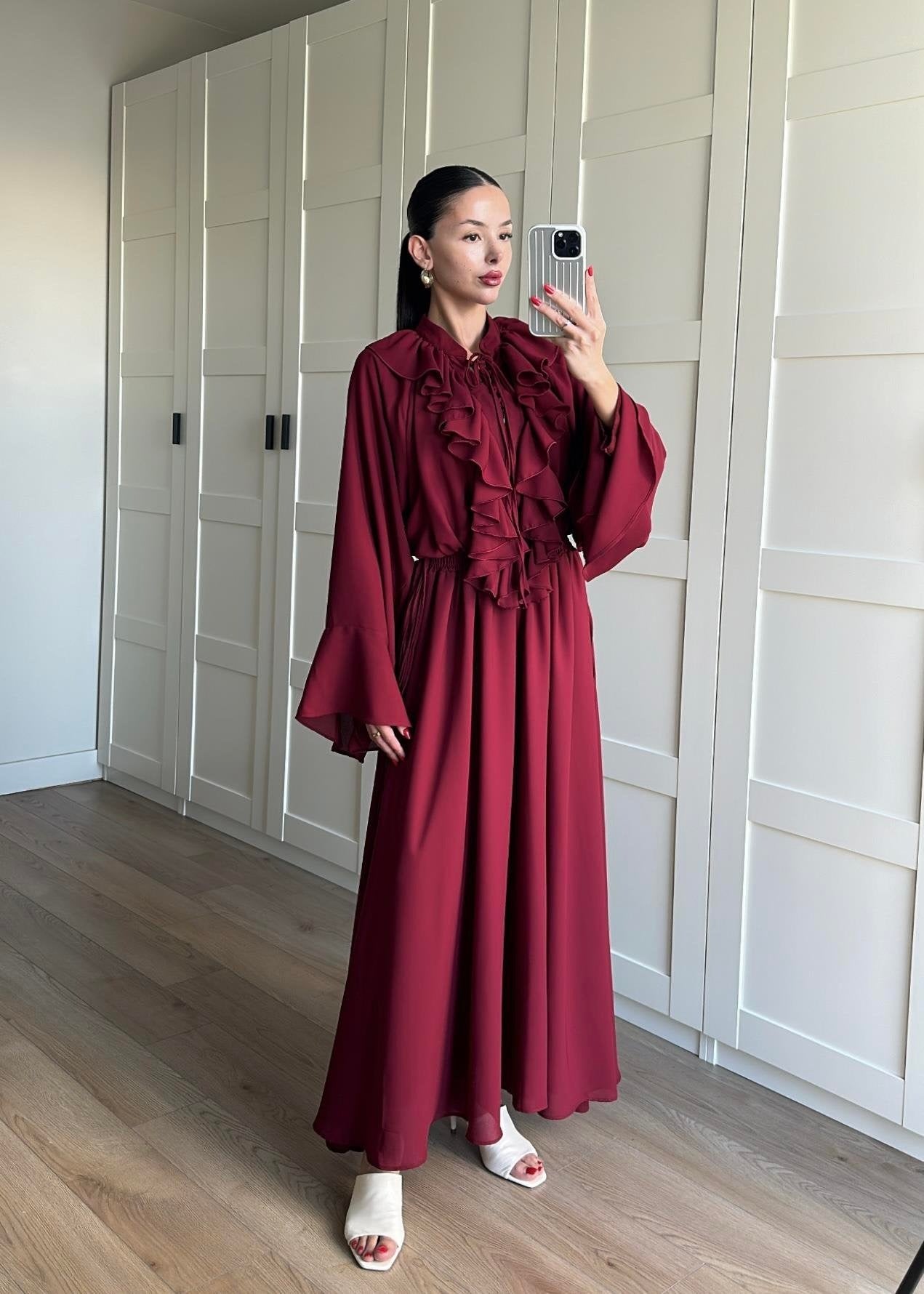 Charlie Fırfırlı Elbise BORDO