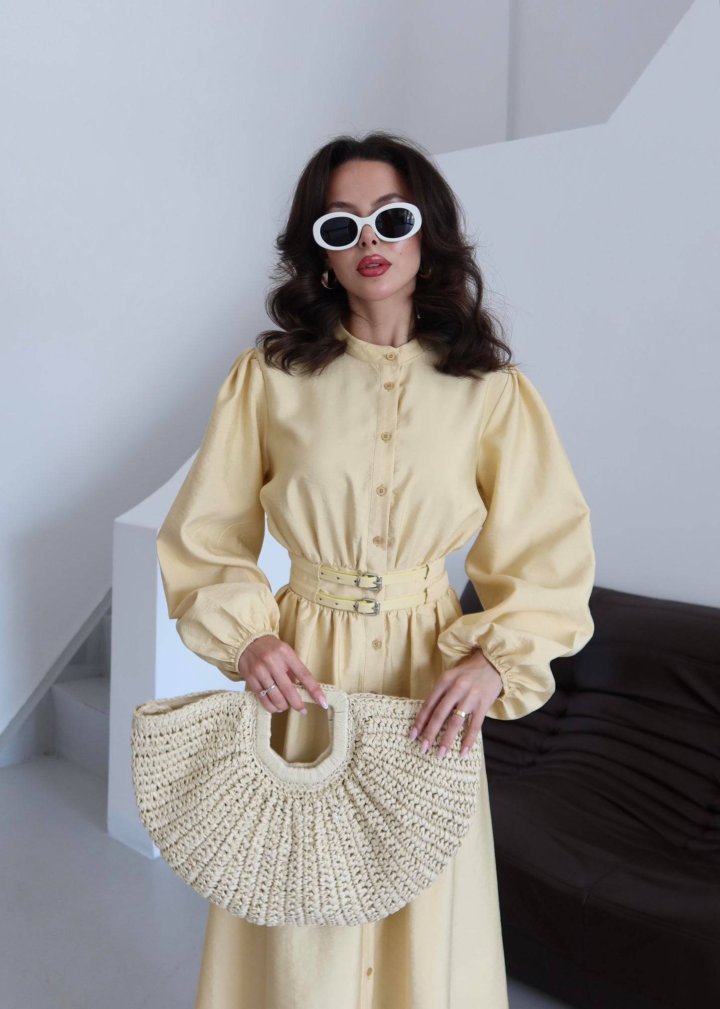 Çift Kemerli Elbise SARI