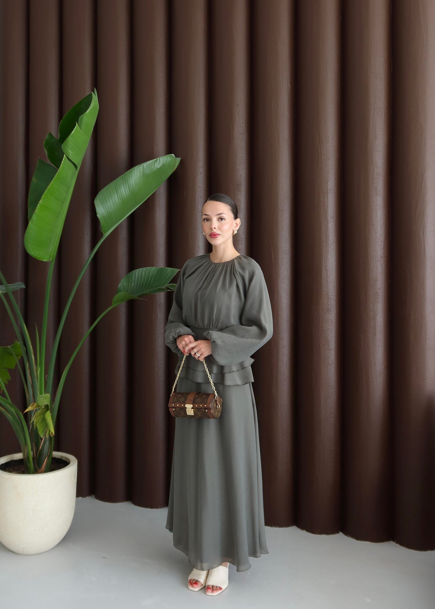 Beli Volanlı Elbise ZÜMRÜT