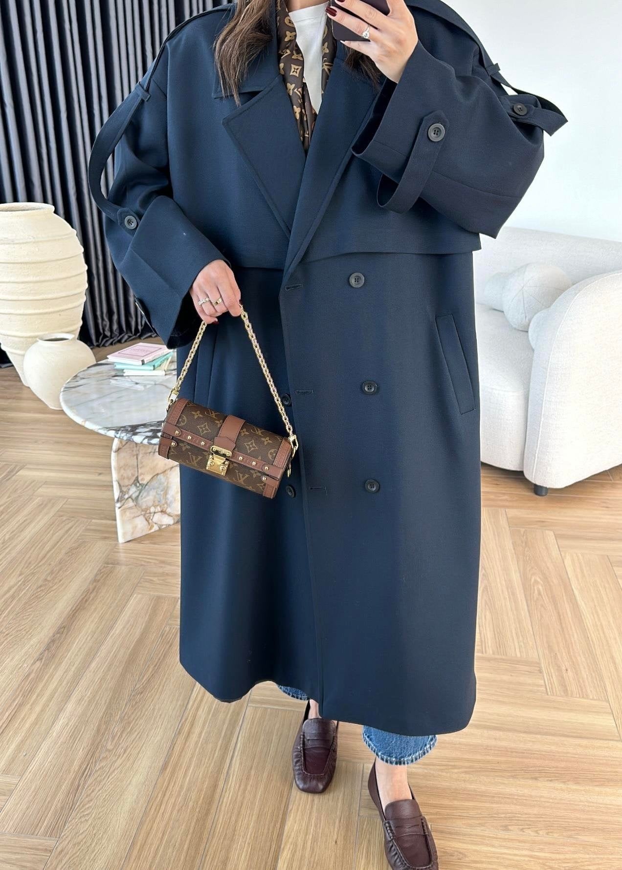 Omuzu Uzun Apoletli Trençkot LACİVERT