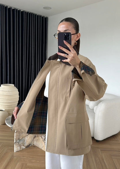 Torba Cepli Ekose Detaylı Ceket