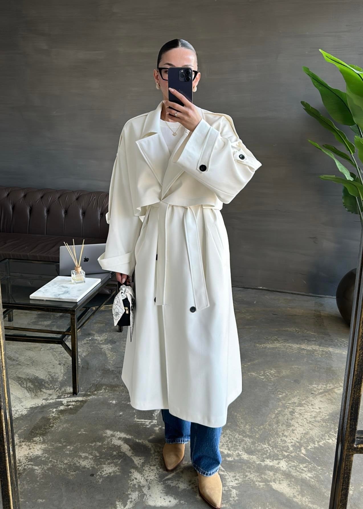 Gabardin Premium Trençkot BEYAZ