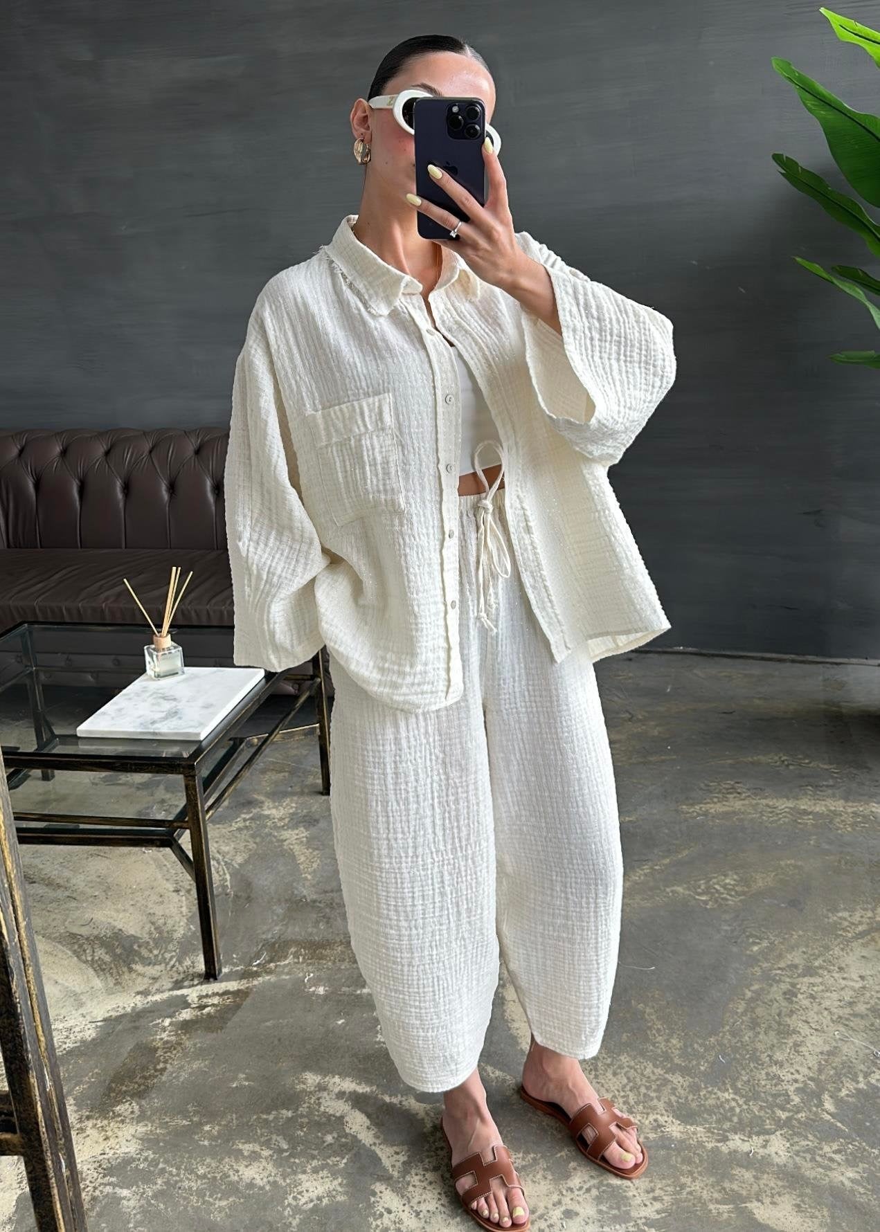 Simli Müslin Takım EKRU