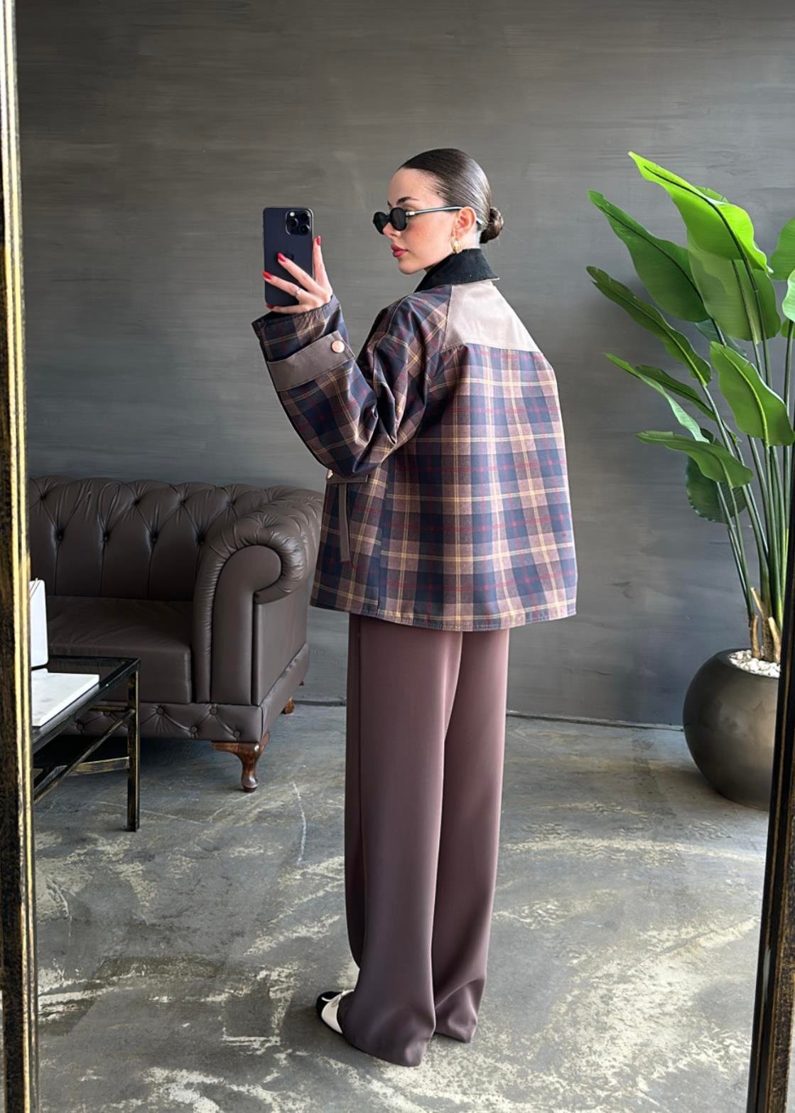 Ekoseli Çıtçıtlı Mont RENKLİ