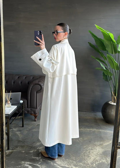 Gabardin Premium Trençkot BEYAZ