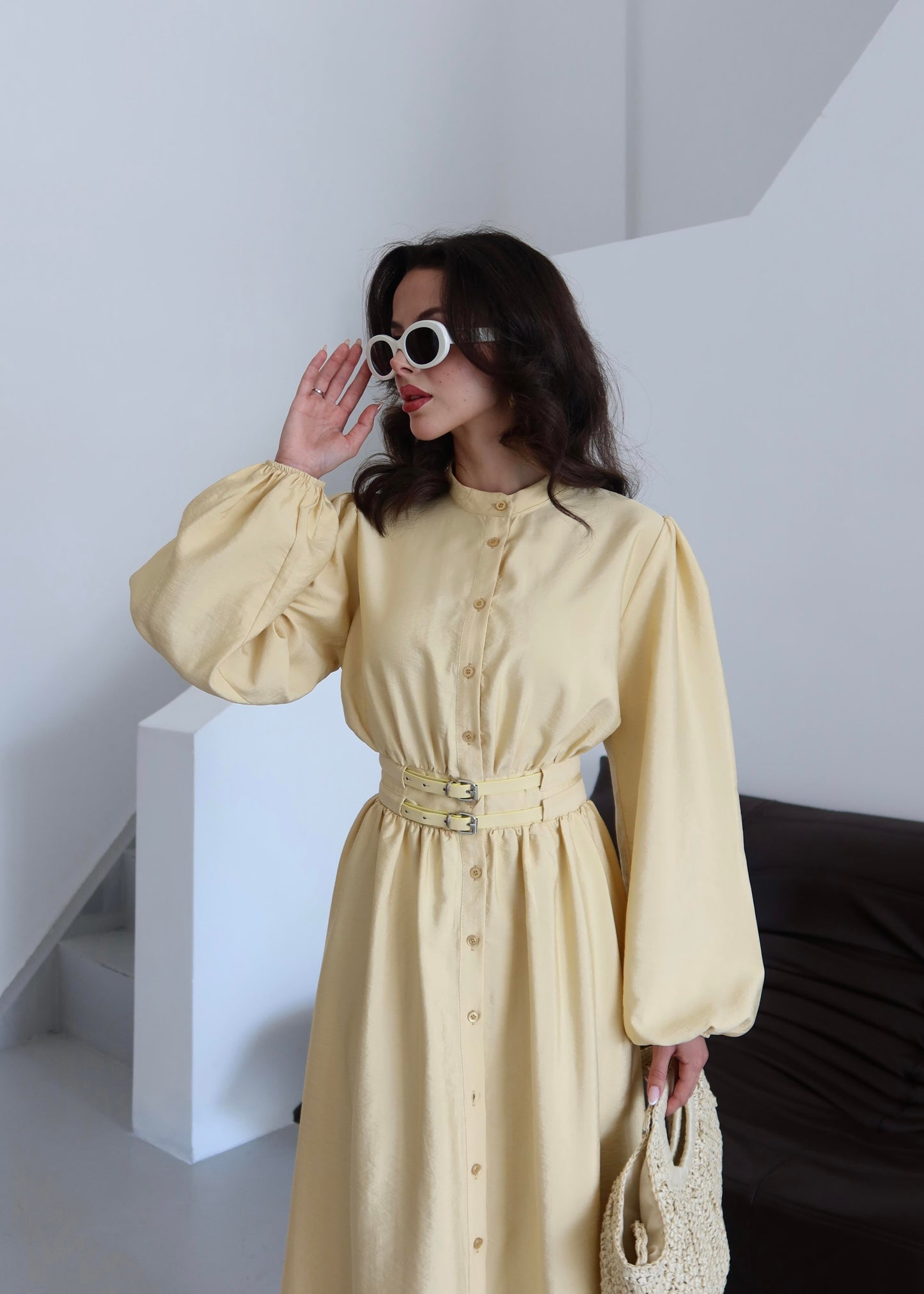 Çift Kemerli Elbise SARI