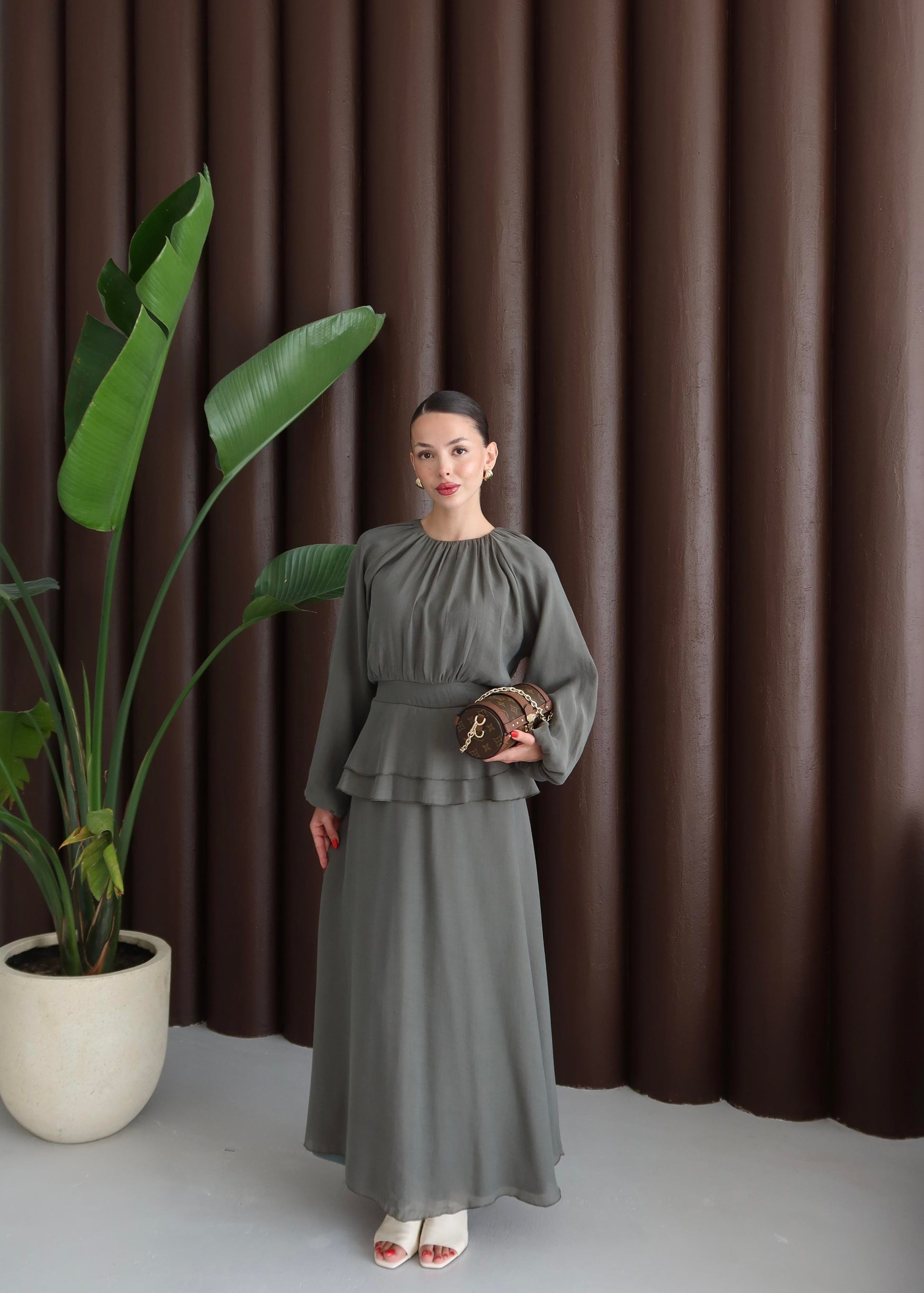 Beli Volanlı Elbise ZÜMRÜT