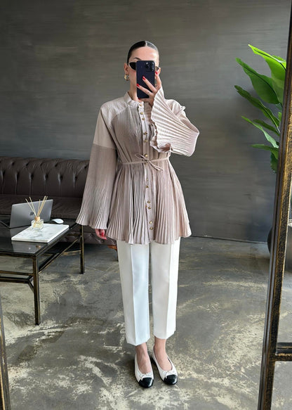 Dik Piliseli Bağlamalı Gömlek TAŞ