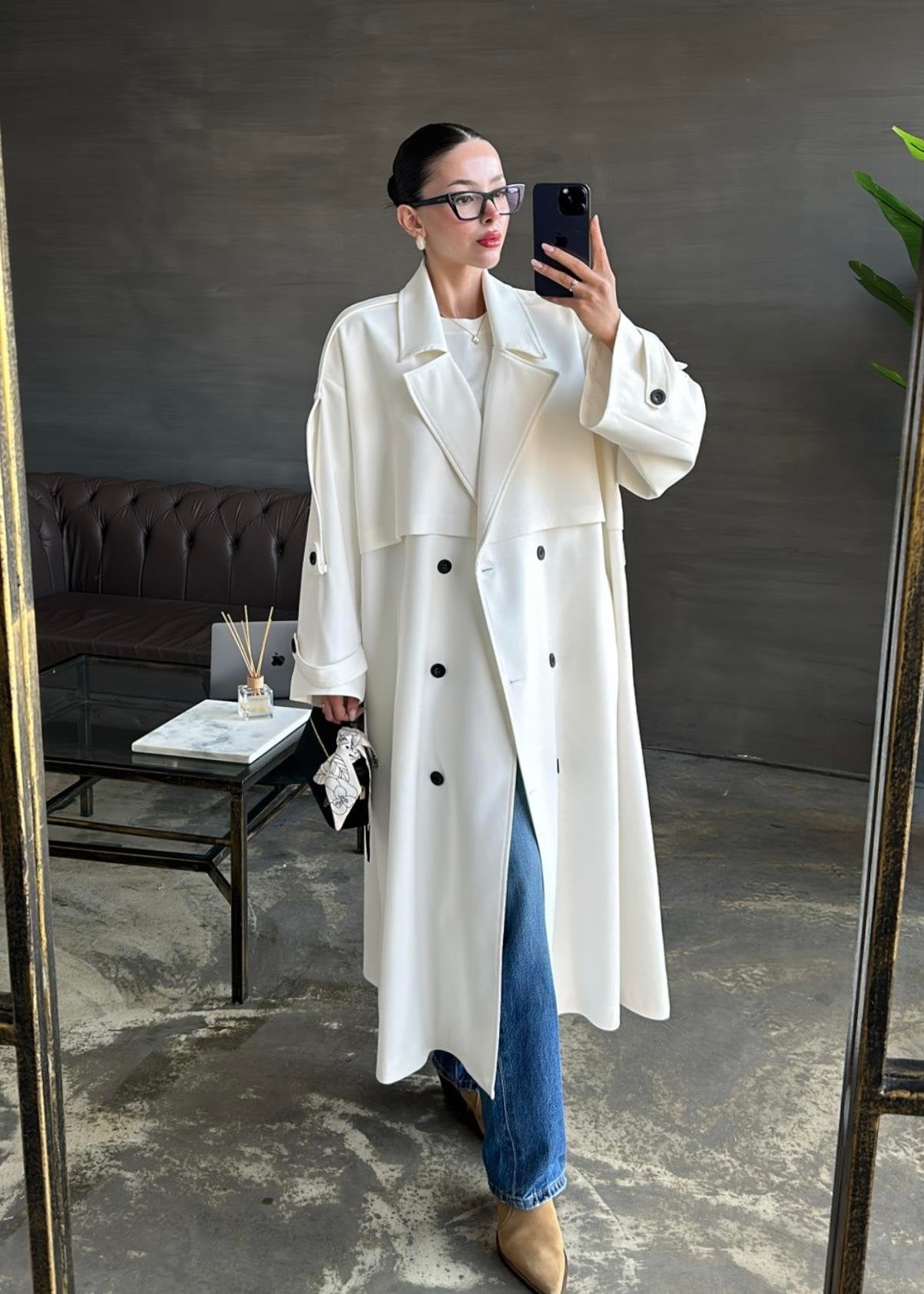 Gabardin Premium Trençkot BEYAZ