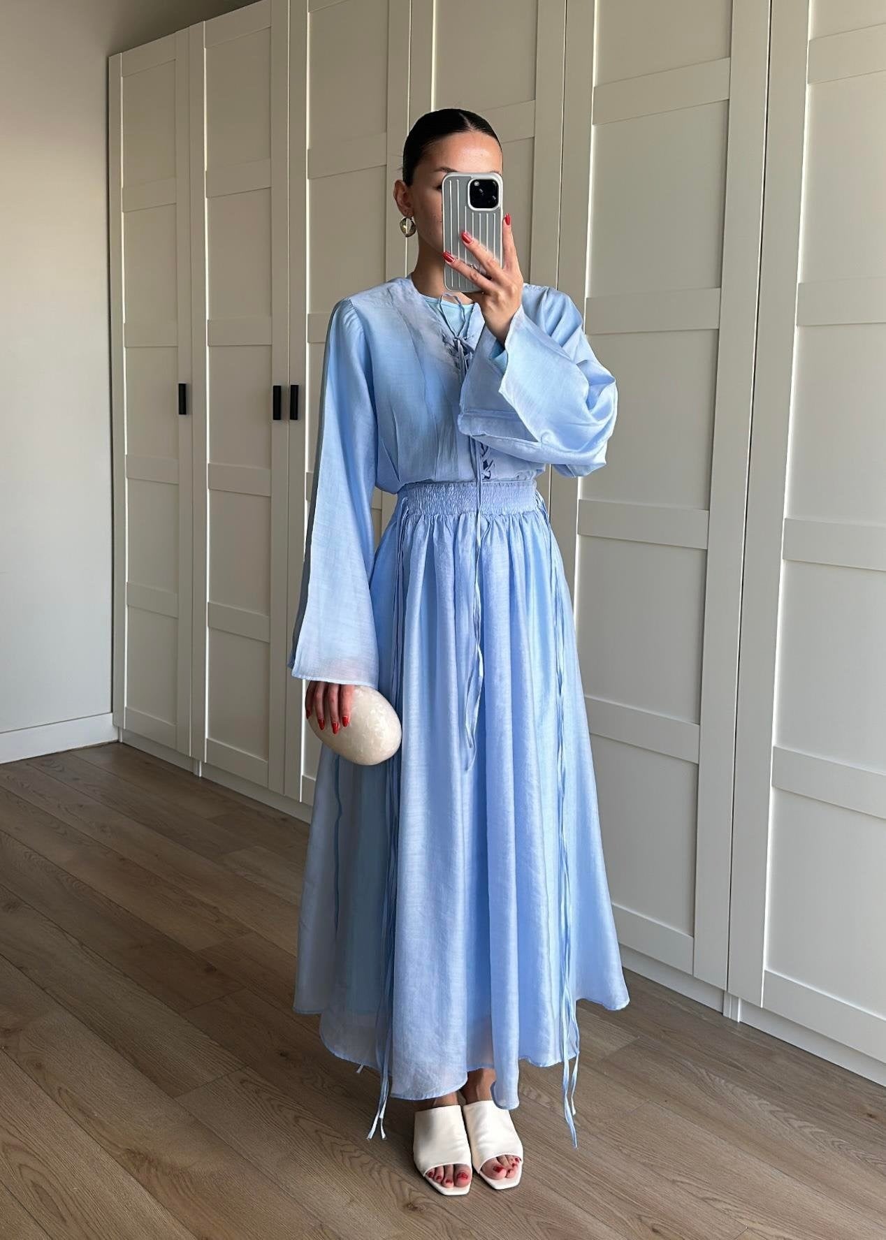 Yaka Detaylı Şifon Takım MAVİ