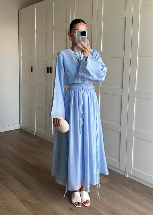 Yaka Detaylı Şifon Takım MAVİ