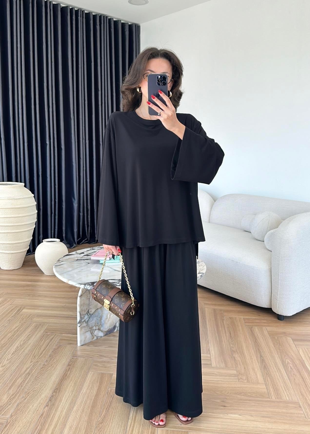 Modal Geniş Paçalı Takım Siyah