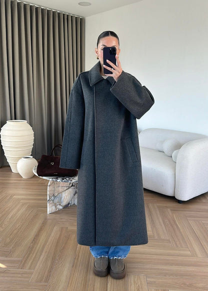 Gömlek Yakalı Kuşaklı Kaban ANTRASİT