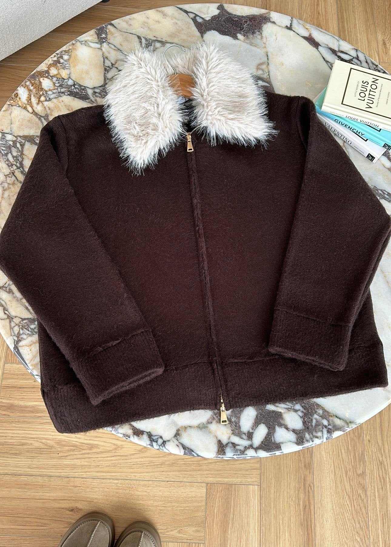 Çıkarılabilir Kürklü Hırka ACI KAHVE