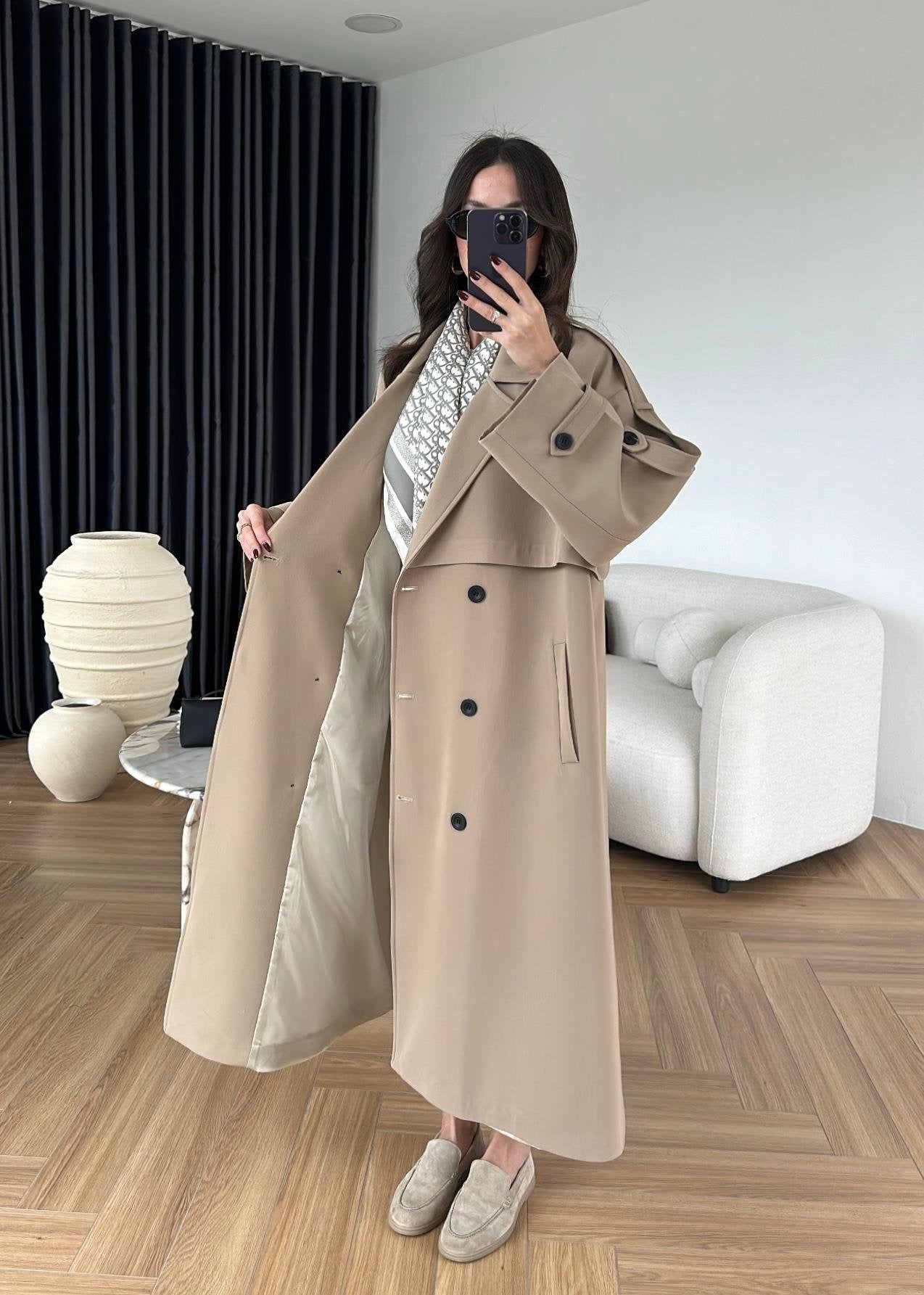 Omuzu Uzun Apoletli Trençkot CAMEL