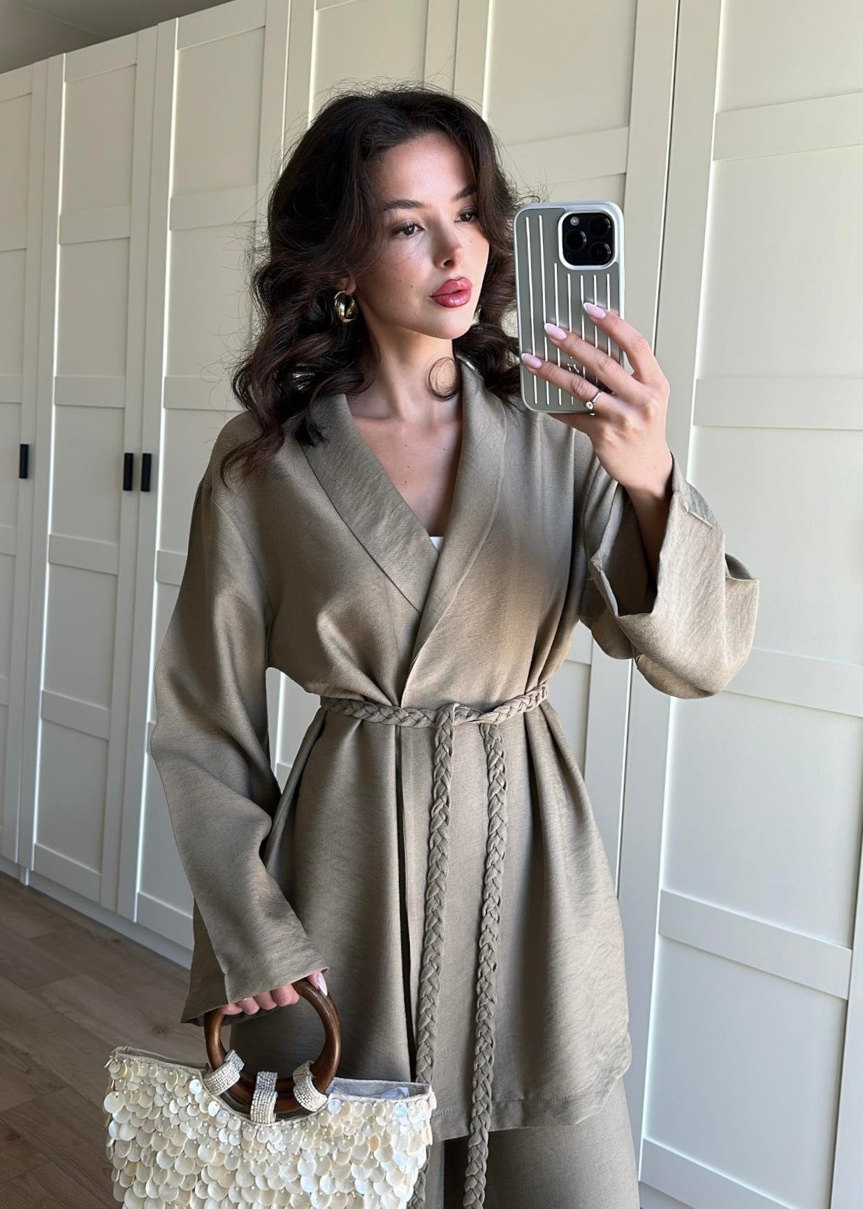 Örgü Kemerli Kimonolu Takım HAKİ