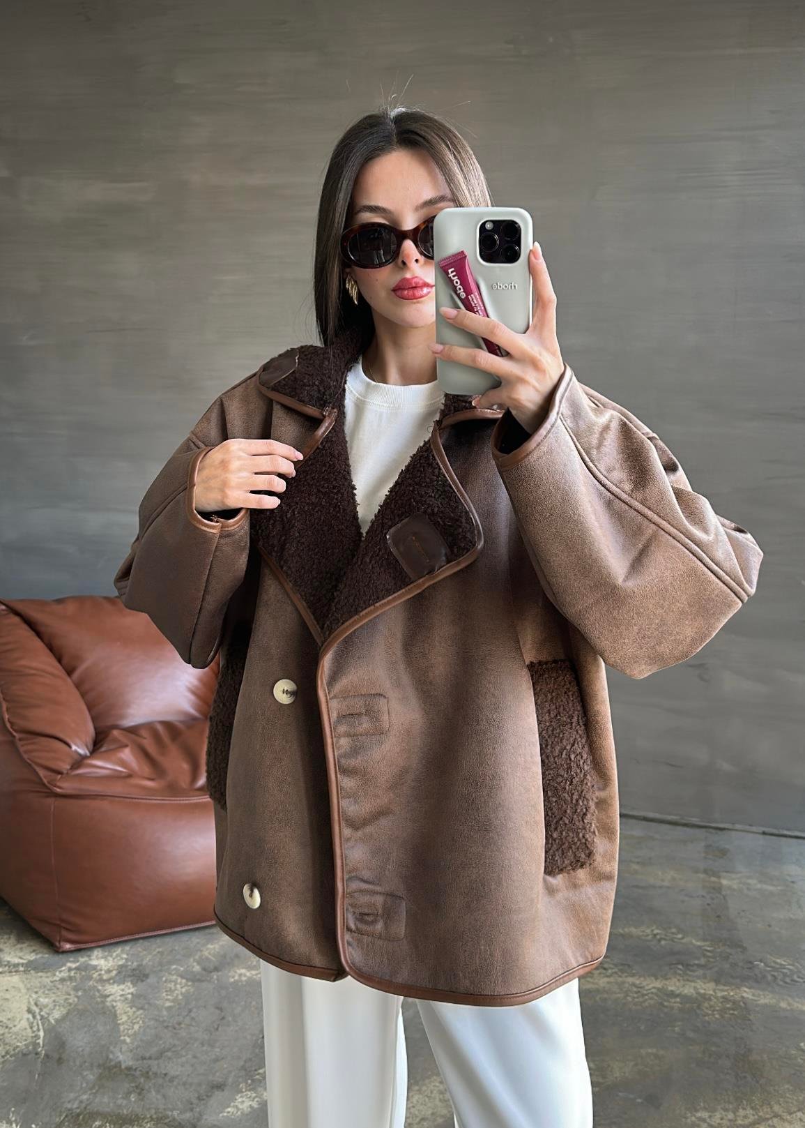 Deri Biyeli Nubuk Ceket KAHVERENGİ