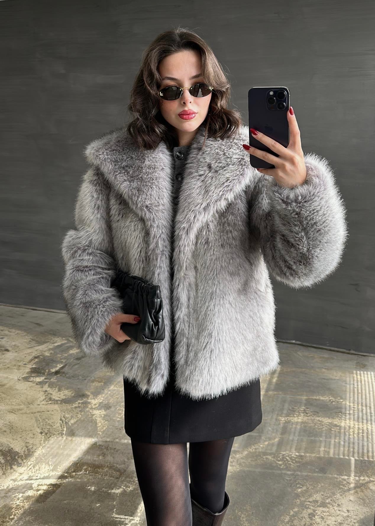 Şal Yaka Kürk GRİ