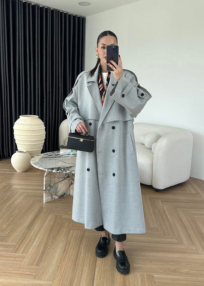 Omuzu Uzun Apoletli Trençkot AÇIK GRİ