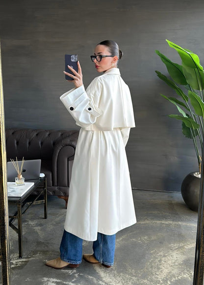Gabardin Premium Trençkot BEYAZ
