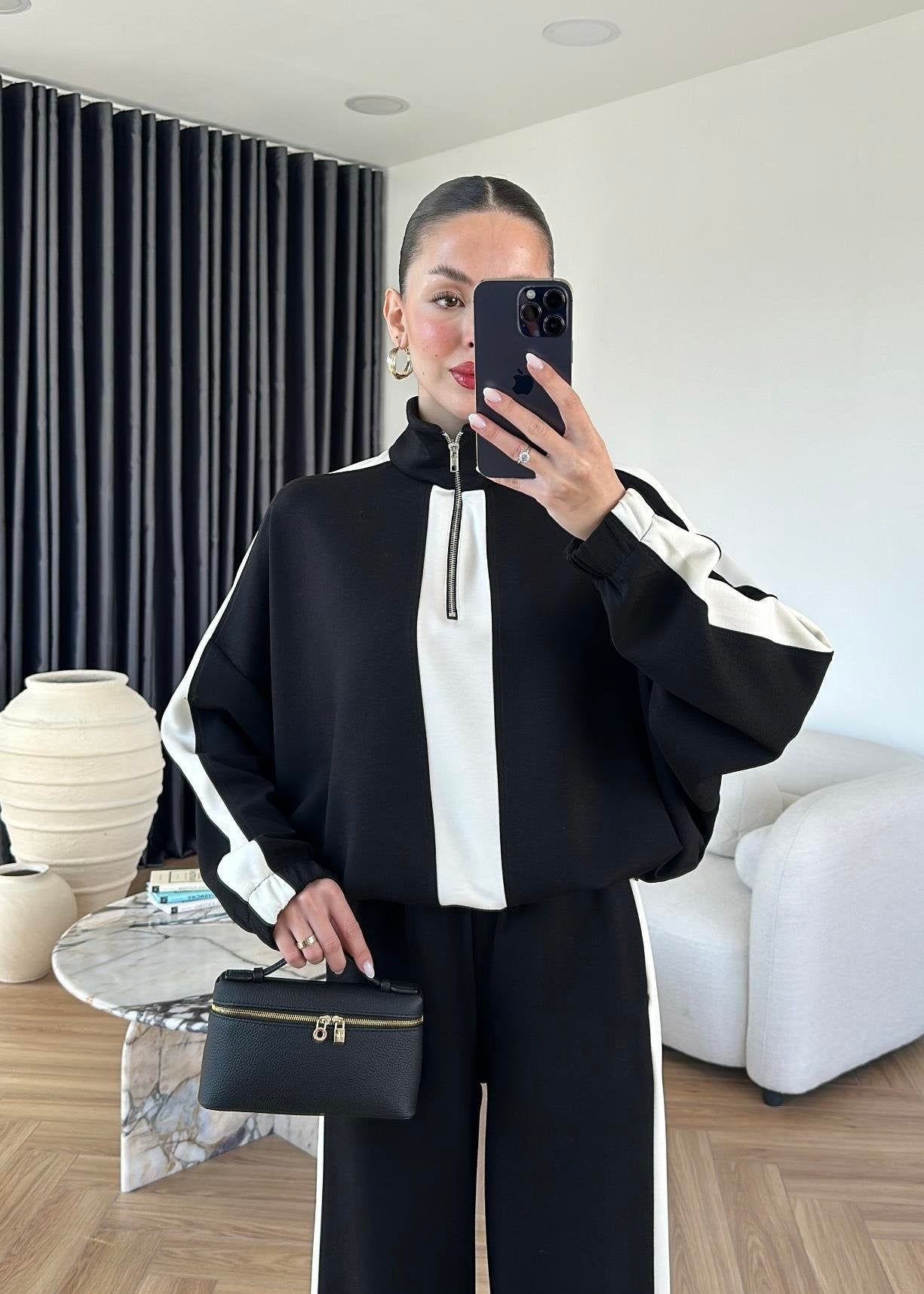 Şeritli Modal Takım SİYAH