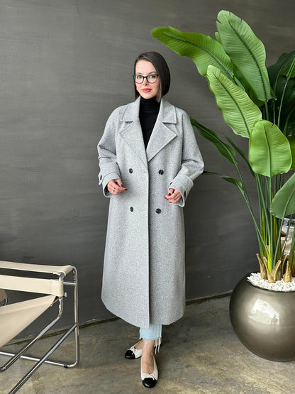 Kelebek Yakalı Kaşe Kaban ORTA GRİ