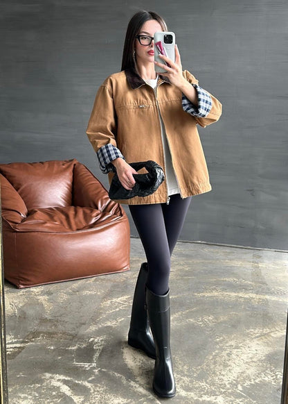 İçi Ekose Astarlı Ceket CAMEL