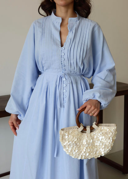 Nervürlü Pamuk Vual Elbise BEBE MAVİSİ