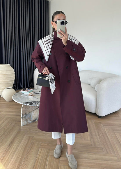 Fularlı Uzun Trençkot BORDO