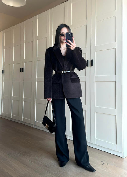 Alpaka Kemerli Ceket VİZON