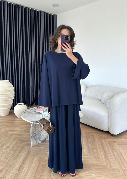 Modal Geniş Paçalı Takım Lacivert