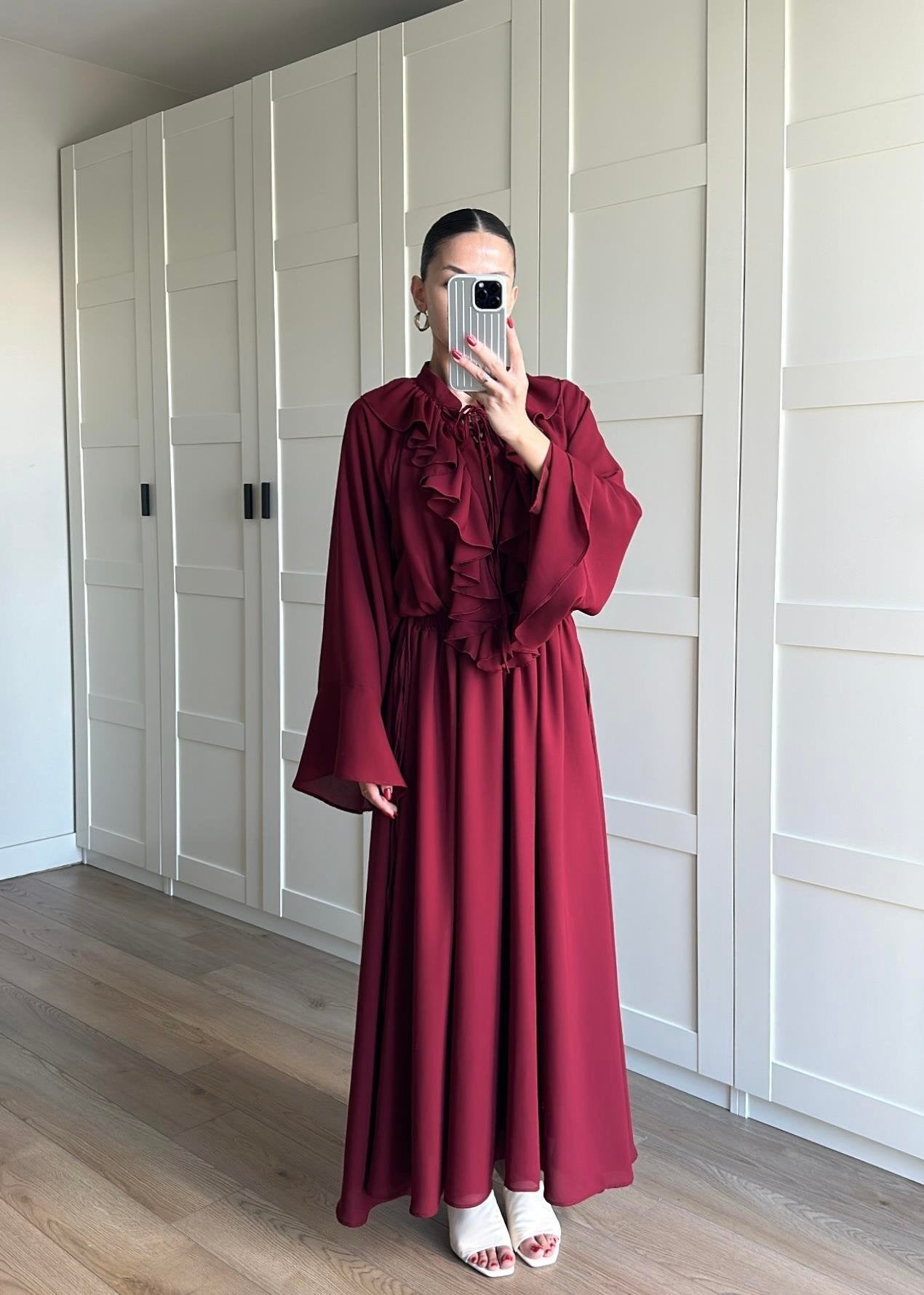 Charlie Fırfırlı Elbise BORDO