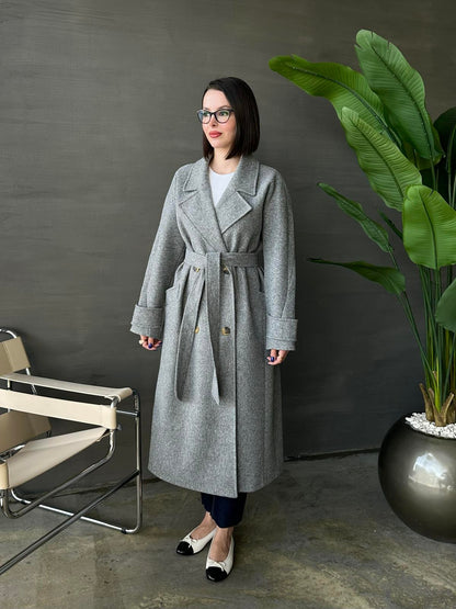 Kelebek Yakalı Kaşe Kaban KOYU GRİ