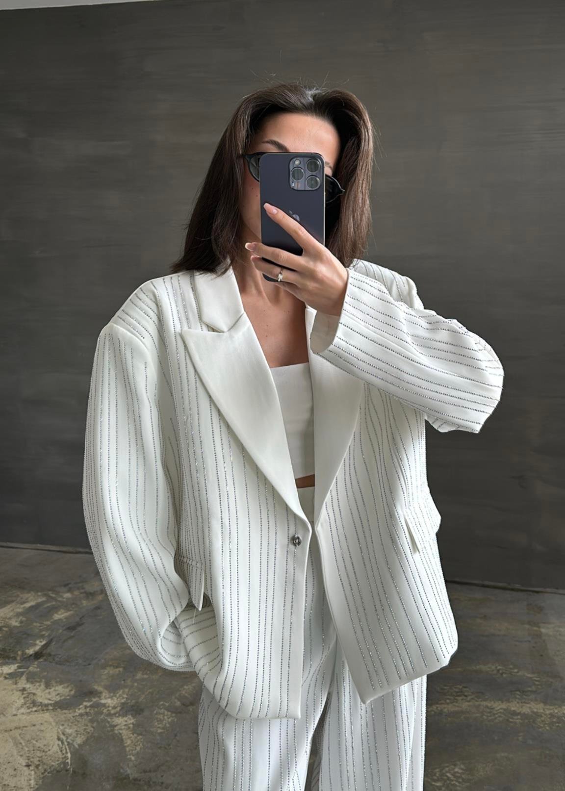 Premium Taşlı Takım BEYAZ