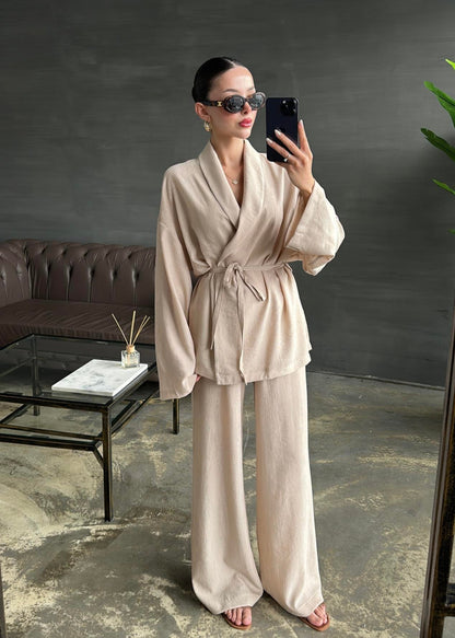 Şal Yaka Krinkıl Kimono Takım TAŞ