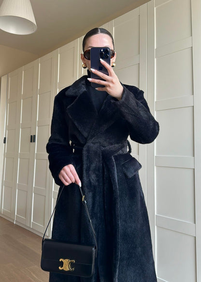 Alpaka Uzun Palto SİYAH