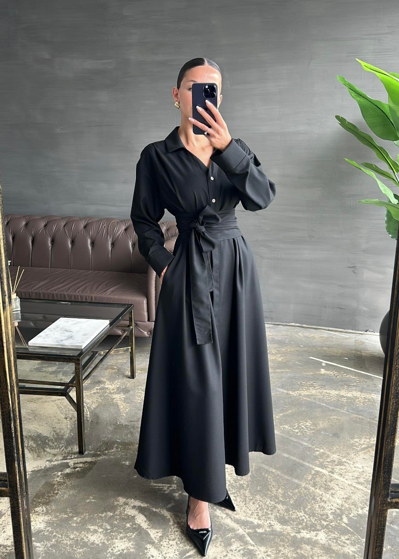 Kuşaklı Elbise SİYAH