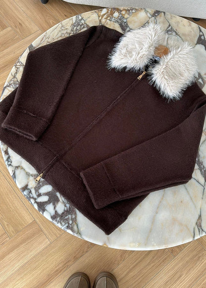 Çıkarılabilir Kürklü Hırka ACI KAHVE