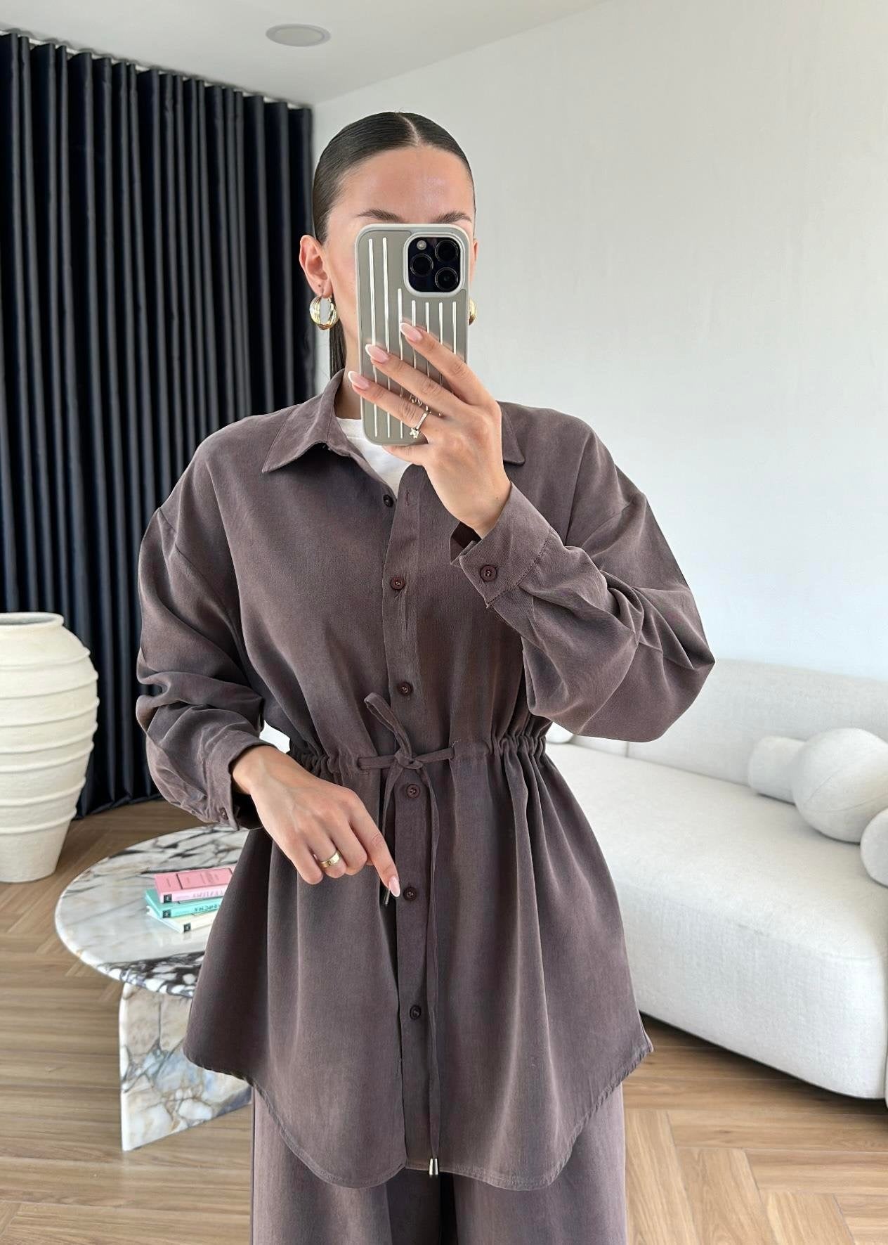 Bağcıklı Tensel Modal Takım Kahve