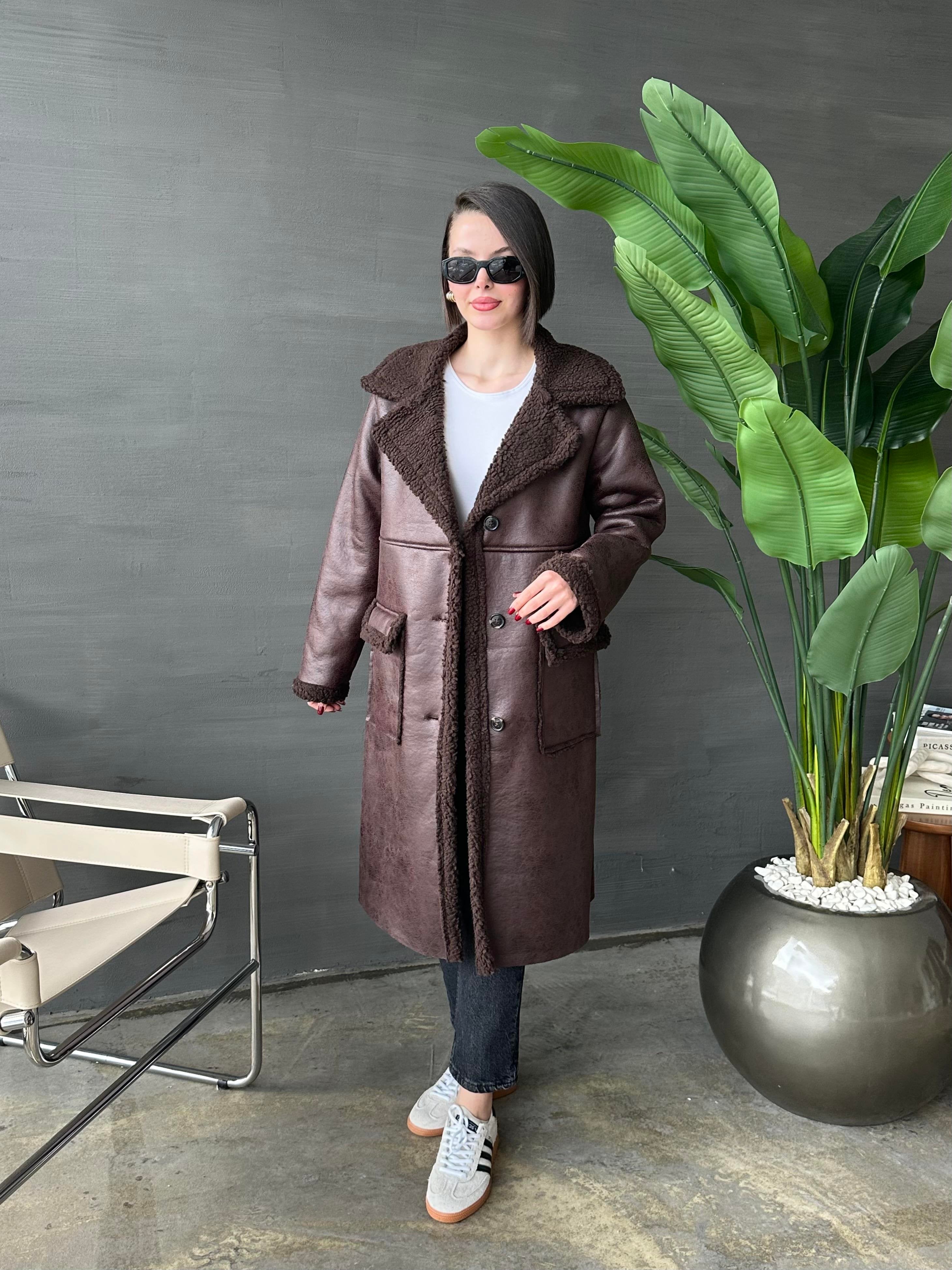 Uzun Nubuk Kürklü Kaban ACI KAHVE