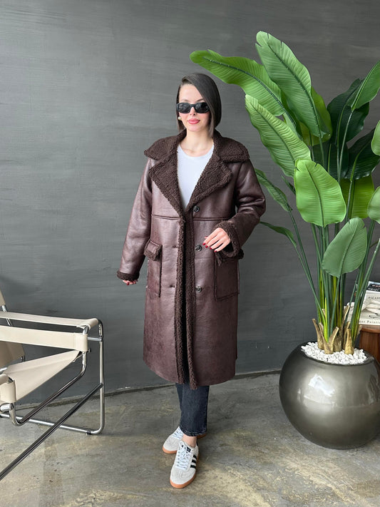 Uzun Nubuk Kürklü Kaban ACI KAHVE