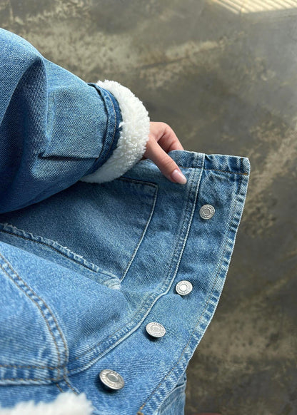 Kürk Detaylı Denim Mont MAVİ